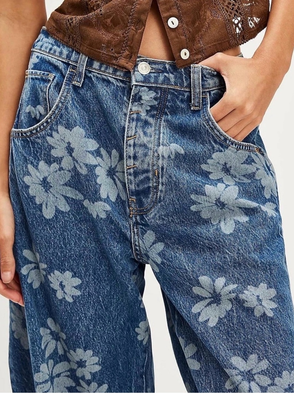 We the Free Good Luck Printed Barrel Jeans